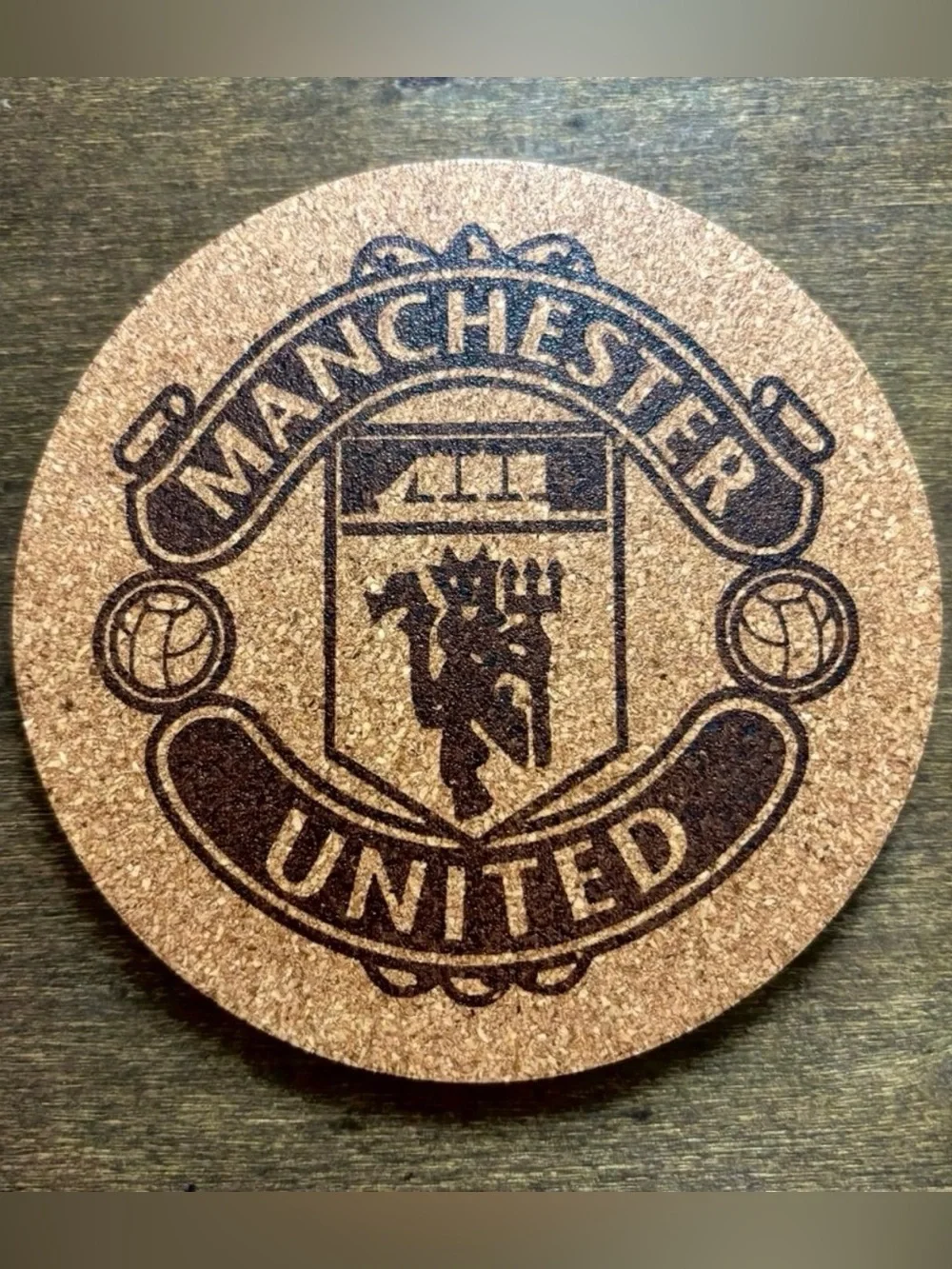 Manchester United Logo Laser Engraved Cork Coaster